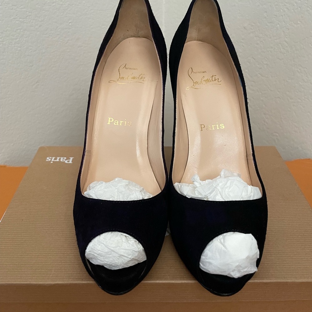 Christian Louboutin Very Prive Black Suede Veau Velour Platform Pumps Eu38.5